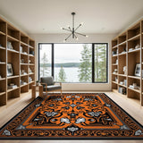 Intricate Orange Persian Area Rug with Black Border