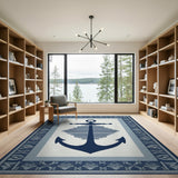 Navy Anchor Blue Teal Coastal Area Rug