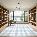 Geometric Modern Blue Checkered Washable Area Rug