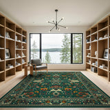 Emerald Green Persian Area Rug with Vibrant Motifs