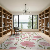 Delicate Pink Daisy Floral Area Rug