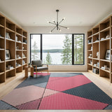 Pink Grey Geometric Patchwork Area Rug