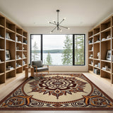 Ornate Mandala Brown Tan Area Rug