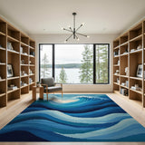 Blue and Teal Crashing Ocean Waves Blue Teal Area Rug