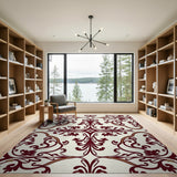 Elegant Red Gold Floral Damask Area Rug