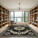 Ornate Black Gold Mandala Persian Area Rug