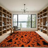 Orange Deer Antler Pine Silhouette Area Rug