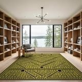 Yellow Black Geometric Labyrinth Rug