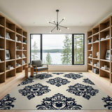 Floral Vintage Black and White Elegant Black Damask Floral Area Rug