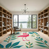 ODIKA Tropical Pink Flamingo Washable Area Rug - Non-Slip Low Pile Pet Friendly Carpet
