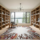 Vibrant Multi-Color Feather Leaf Frame Rug