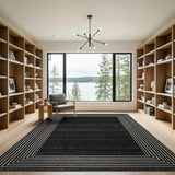 Bold Black White Geometric Border Rug