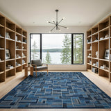 Modern Geometric Blue Maze Area Rug