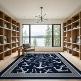 Navy Nautical Anchor Rope Area Rug
