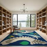 Navy Blue Seashell Starfish Coastal Area Rug
