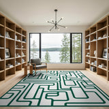 Intricate Green Maze Geometric Area Rug