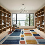 Bold Abstract Geometric Area Rug in Blues and Oranges
