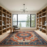 Vibrant Orange Navy Persian Medallion Rug