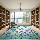 Teal Butterflies and Purple Daisy Floral Rug