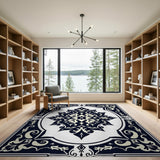 Ornate Traditional Persian Ornate Black White Persian Medallion Area Rug