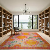 Orange Sunburst Floral Area Rug