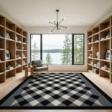 Geometric Modern Black White Checkered Plaid Area Rug