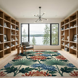 Chrysanthemum Palm Leaf Floral Pattern Area Rug