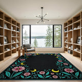 Pink Floral Crescent Moon Border Area Rug