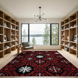 Bold Red Tribal Starburst Rug on Black