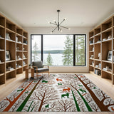 Woodland Deer Rabbit Tree Silhouette Area Rug