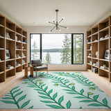Vibrant Green Leaves Yellow Star Flowers Area Rug
