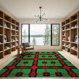 Bold Green Red Tribal Grid Area Rug