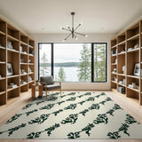 Elegant Green Foliage on Beige Area Rug