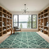 Teal Geometric Wave Grid Area Rug