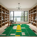 Bold Green Yellow Grid Geometric Area Rug