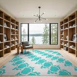 Blue and Teal Teal Organic Abstract Area Rug