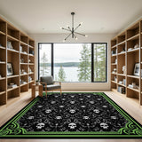 Gothic Skull Damask Black Area Rug