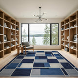 Geometric Modern Navy Blue Geometric Block Area Rug