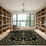 Opulent Gold Ornate Black Area Rug