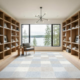 Blue Beige Gingham Check Area Rug
