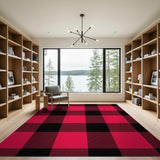 Bold Black Red Pink Plaid Check Area Rug