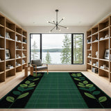 Green Checkered Plaid Rug with Leaf Borders