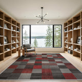 Red Grey Textured Patchwork Area Rug