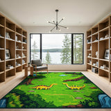 Cute Yellow Dino Forest Adventure Kids Rug