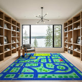 Multi-color and Patterns Kids Cartoon City Roads Play Rug