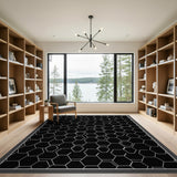 Modern Black White Hexagon Geometric Rug