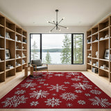 Geometric Modern Festive Red Snowflakes Area Rug