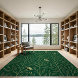 Emerald Green Golden Owl Branch Rug