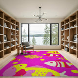 Playful Cartoon Fish Pink Area Rug