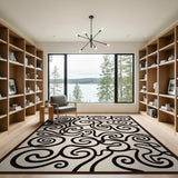 Intricate Black Swirl Abstract Beige Area Rug